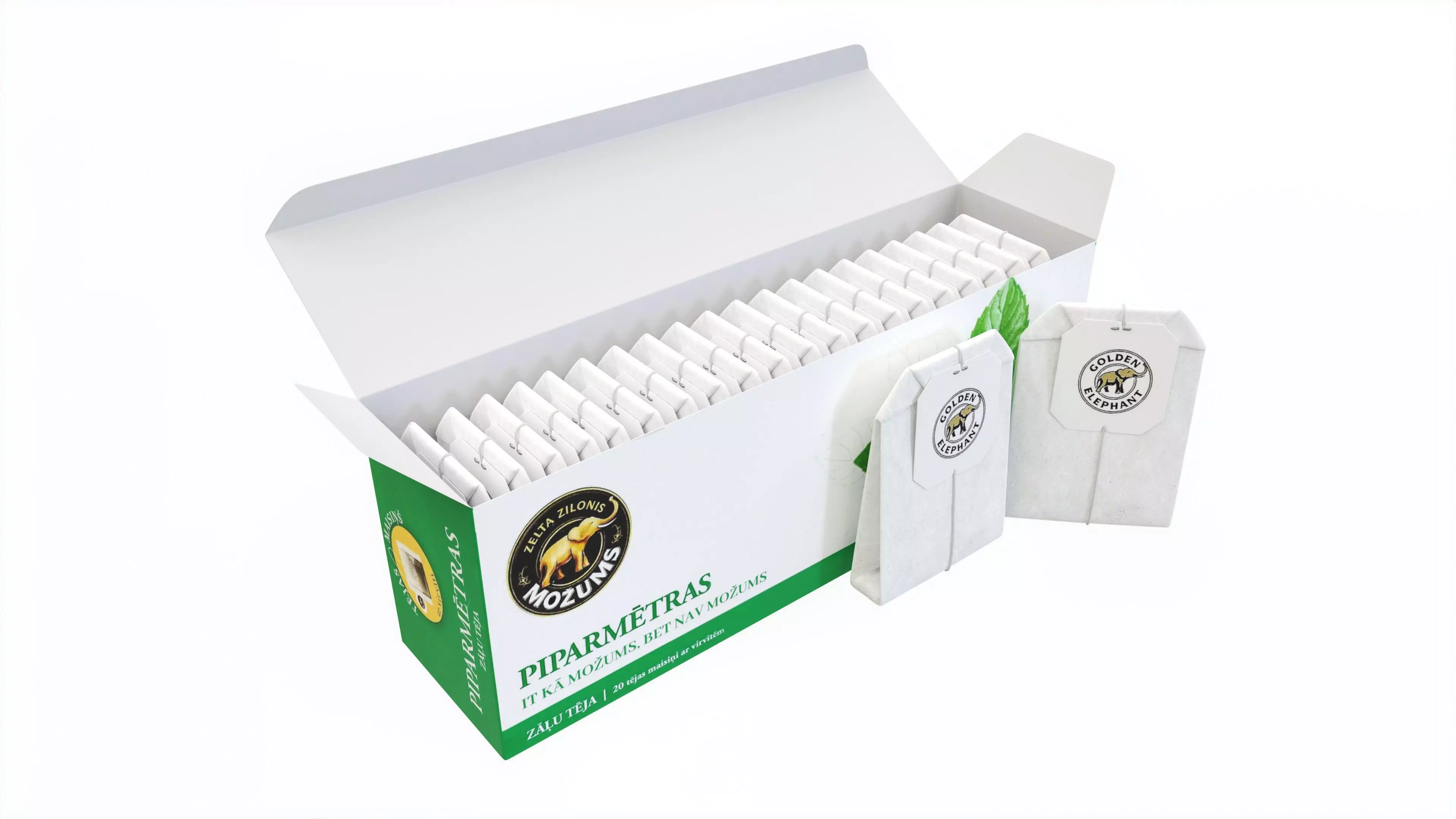 Peppermint Tea Paper Box Opened With Tea Bags 3D model