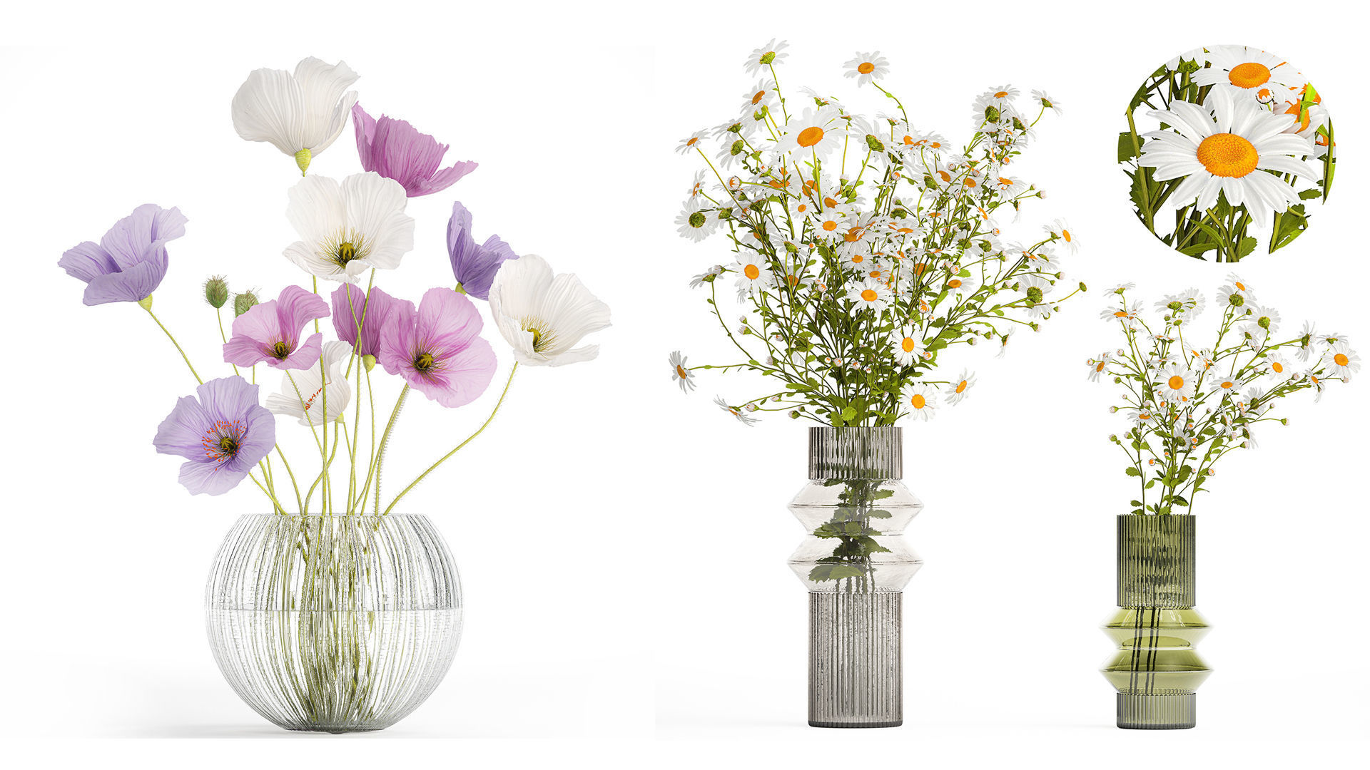 Collection of flower bouquets and vase set of 36 pieces 3D model_2