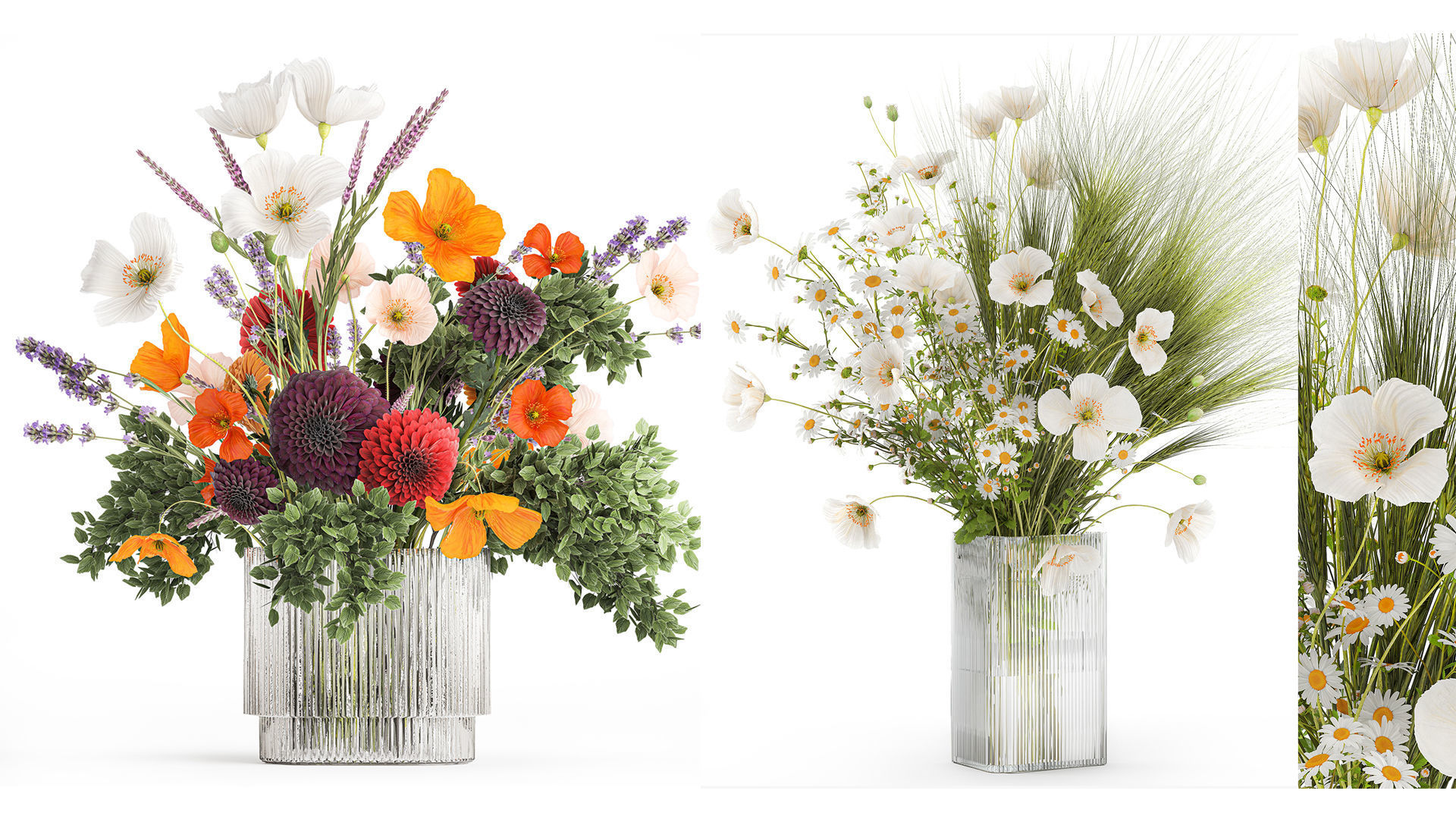 Collection of flower bouquets and vase set of 36 pieces 3D model_4