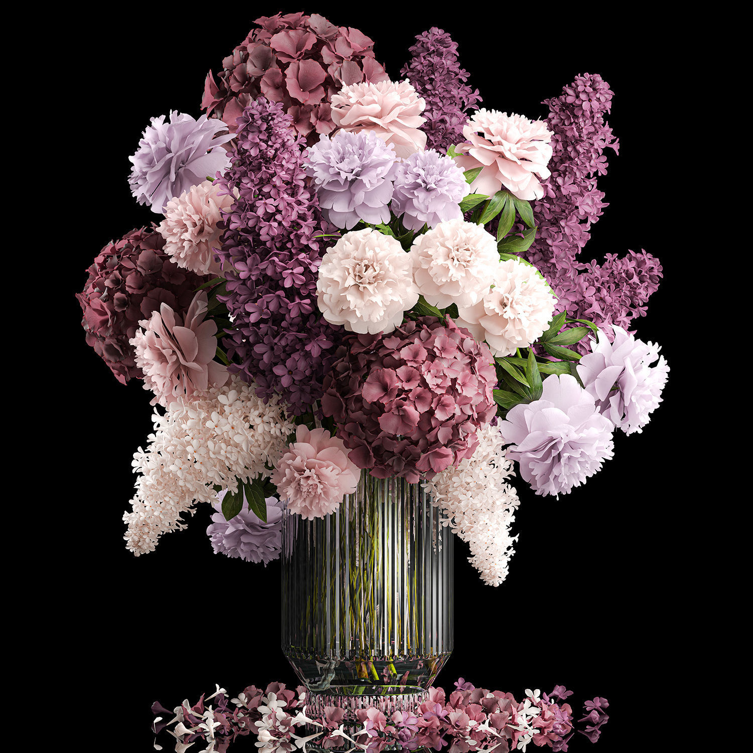 Collection of flower bouquets and vase set of 36 pieces 3D model_14