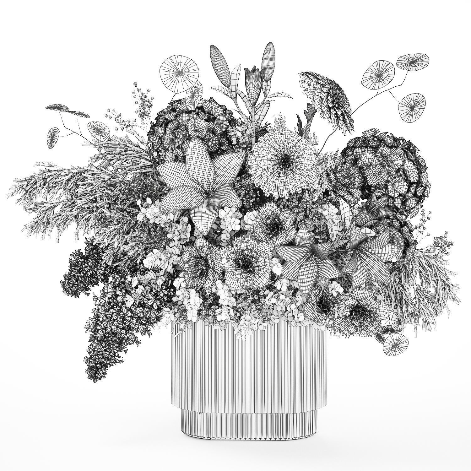 Collection of flower bouquets and vase set of 36 pieces 3D model_26