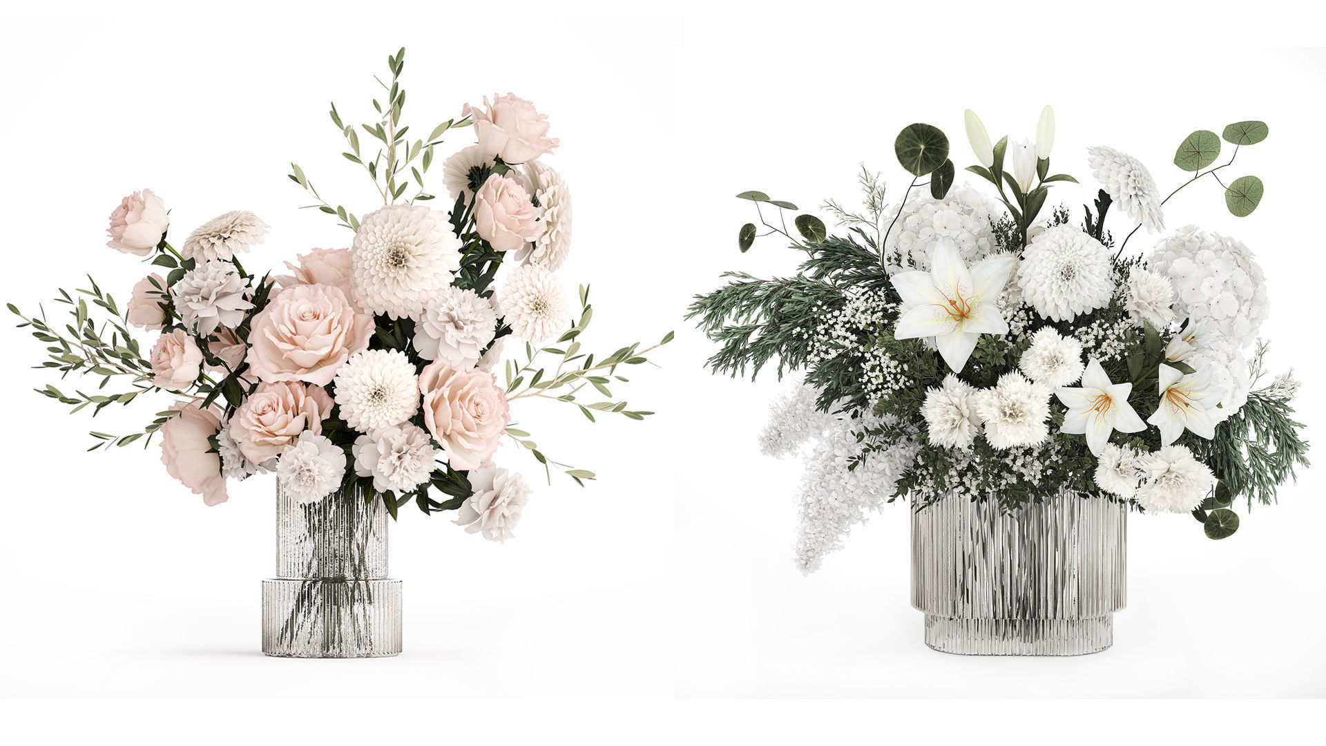 Collection of flower bouquets and vase set of 36 pieces 3D model_9