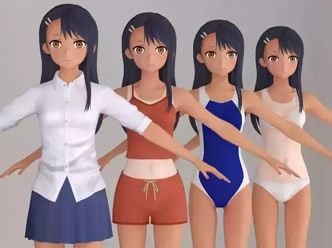T pose nonrigged model of Nagatoro Hayase anime girl 3D model