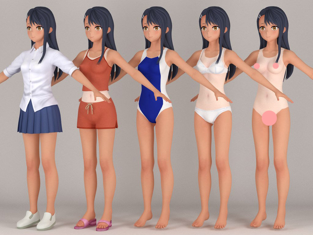 T pose nonrigged model of Nagatoro Hayase anime girl 3D model_3