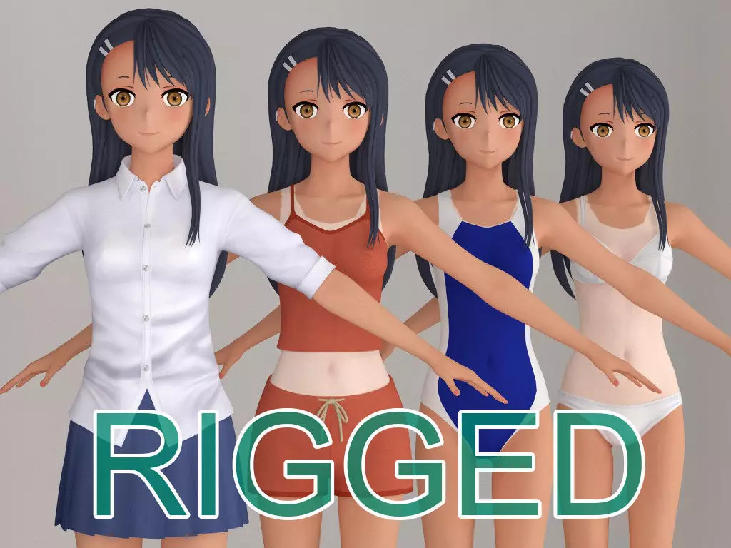 T pose rigged model of Nagatoro Hayase anime girl 3D model_0