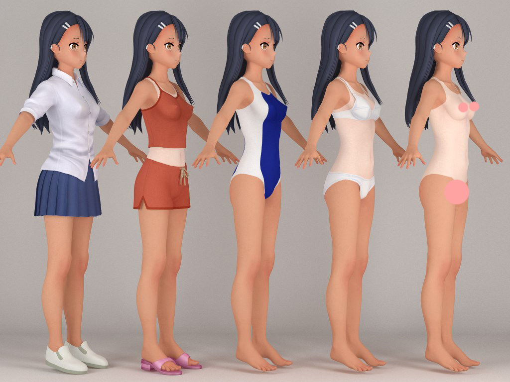 T pose rigged model of Nagatoro Hayase anime girl 3D model_8