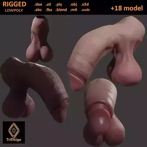 Thick Penis and Balls Lowpoly Rigged Low-poly 3D model