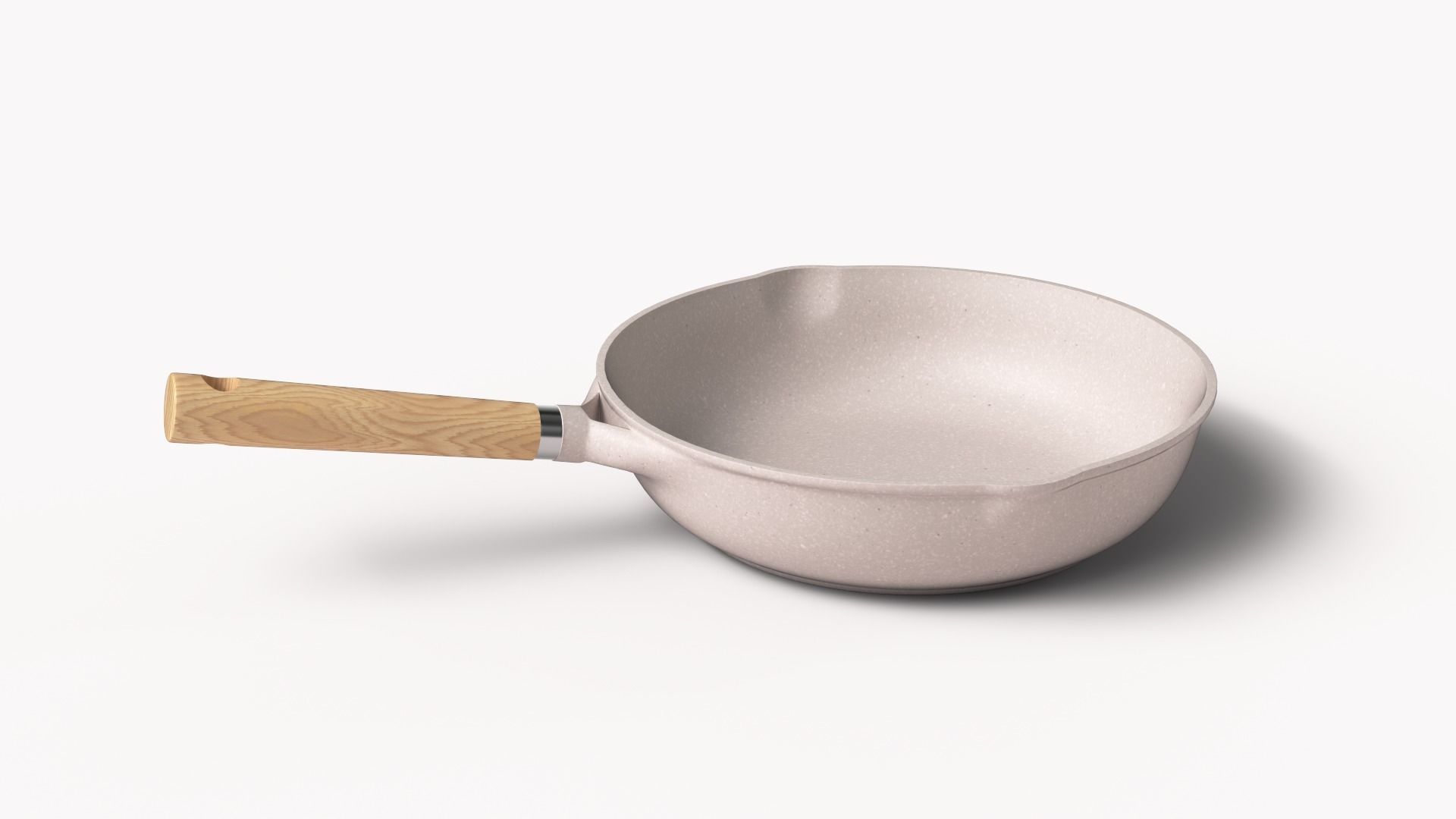 FryPan and Iron Wok with Wooden Handle for Kitchen  Low-poly 3D model_2