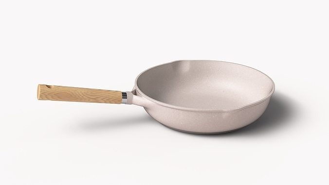 FryPan and Iron Wok with Wooden Handle for Kitchen  Low-poly 3D model 3
