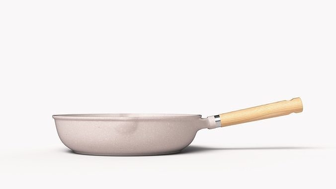 FryPan and Iron Wok with Wooden Handle for Kitchen  Low-poly 3D model 4