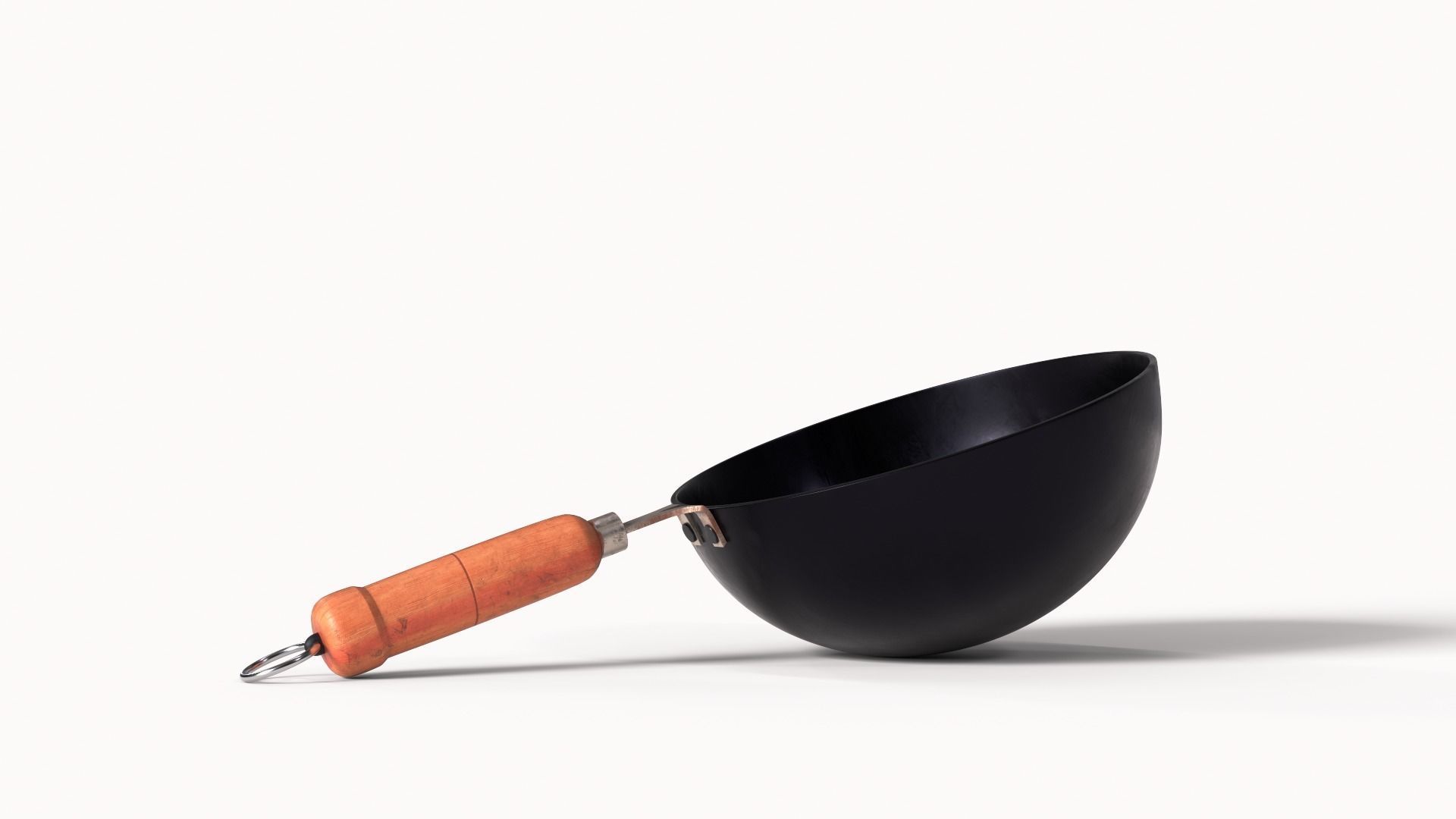 FryPan and Iron Wok with Wooden Handle for Kitchen  Low-poly 3D model_6