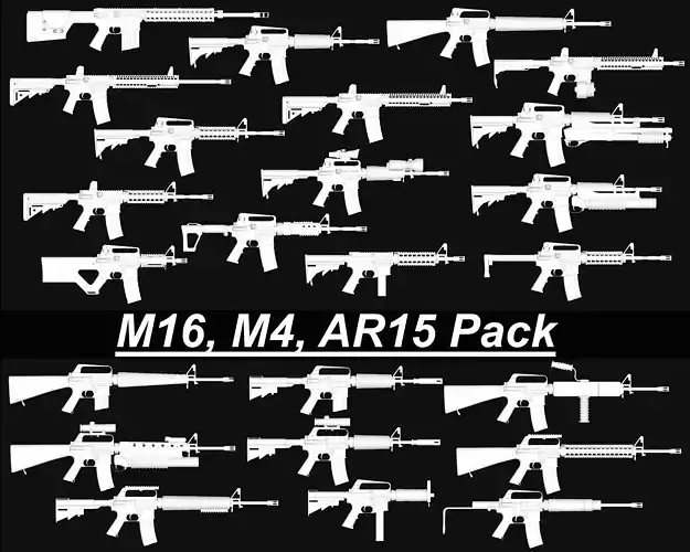 M16-M4-AR15 weapons pack 3D Model Collection