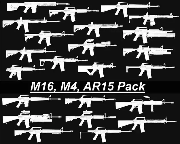 M16-M4-AR15 weapons pack 3D Model Collection