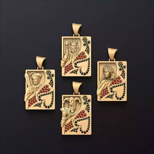 Playing Cards King Queen Jack Joker Pendants Set 3D print model