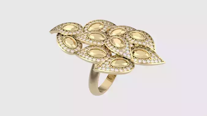 Ornate Leaf-Inspired Gemstone Ring JDBCo 3D print model