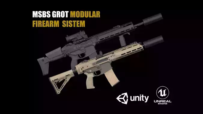 MSBS GROT Modular Assault Rifle  Low-poly 3D model