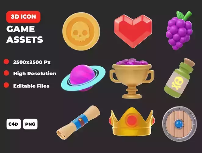 Game Assets 3D Icon Pack Low-poly 3D model