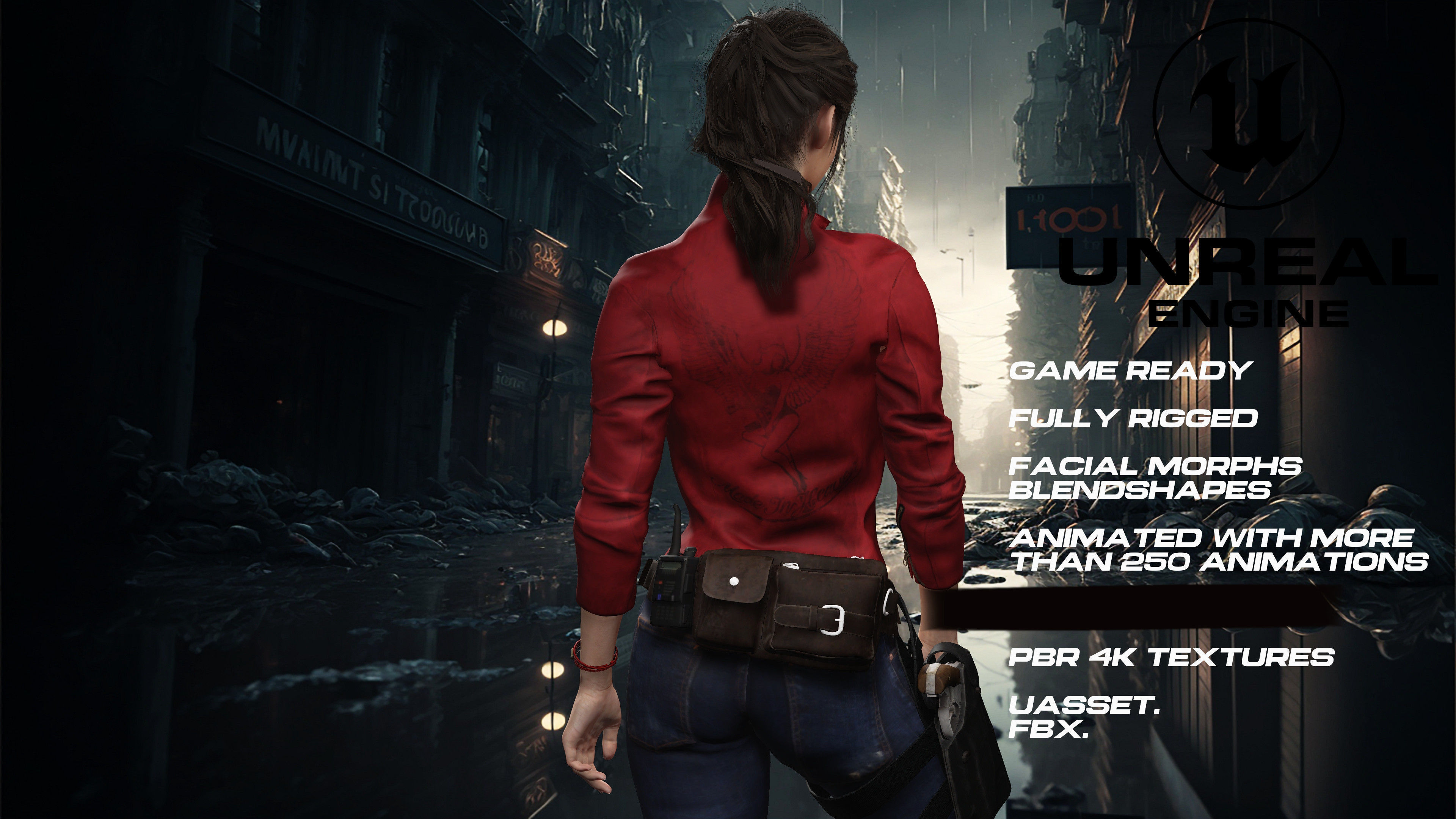 Claire redfield full rigged - game ready - animated 3D model_7