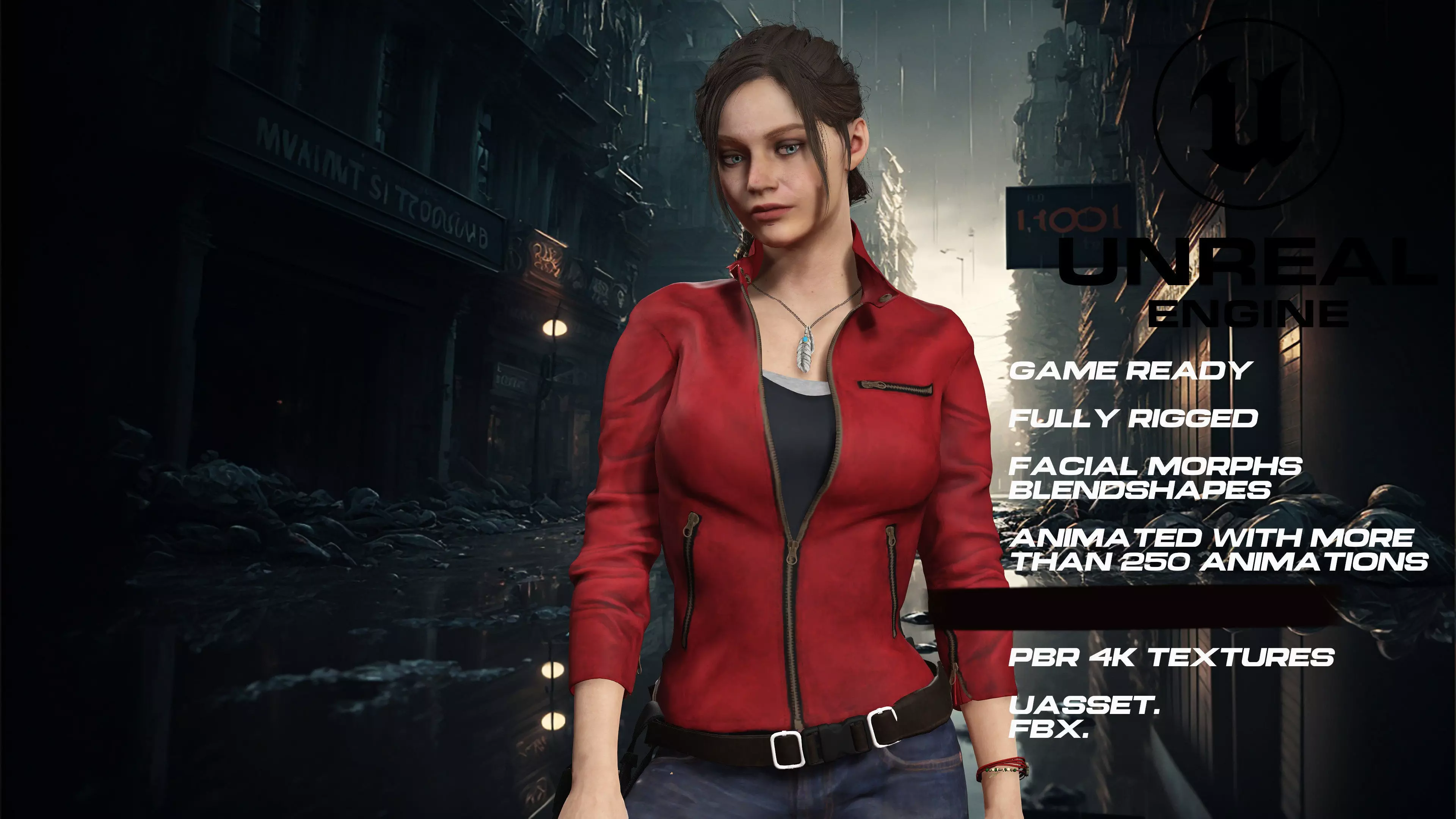 Claire redfield full rigged - game ready - animated 3D model_0