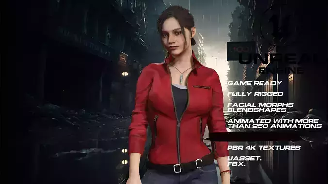 Claire redfield full rigged - game ready - animated