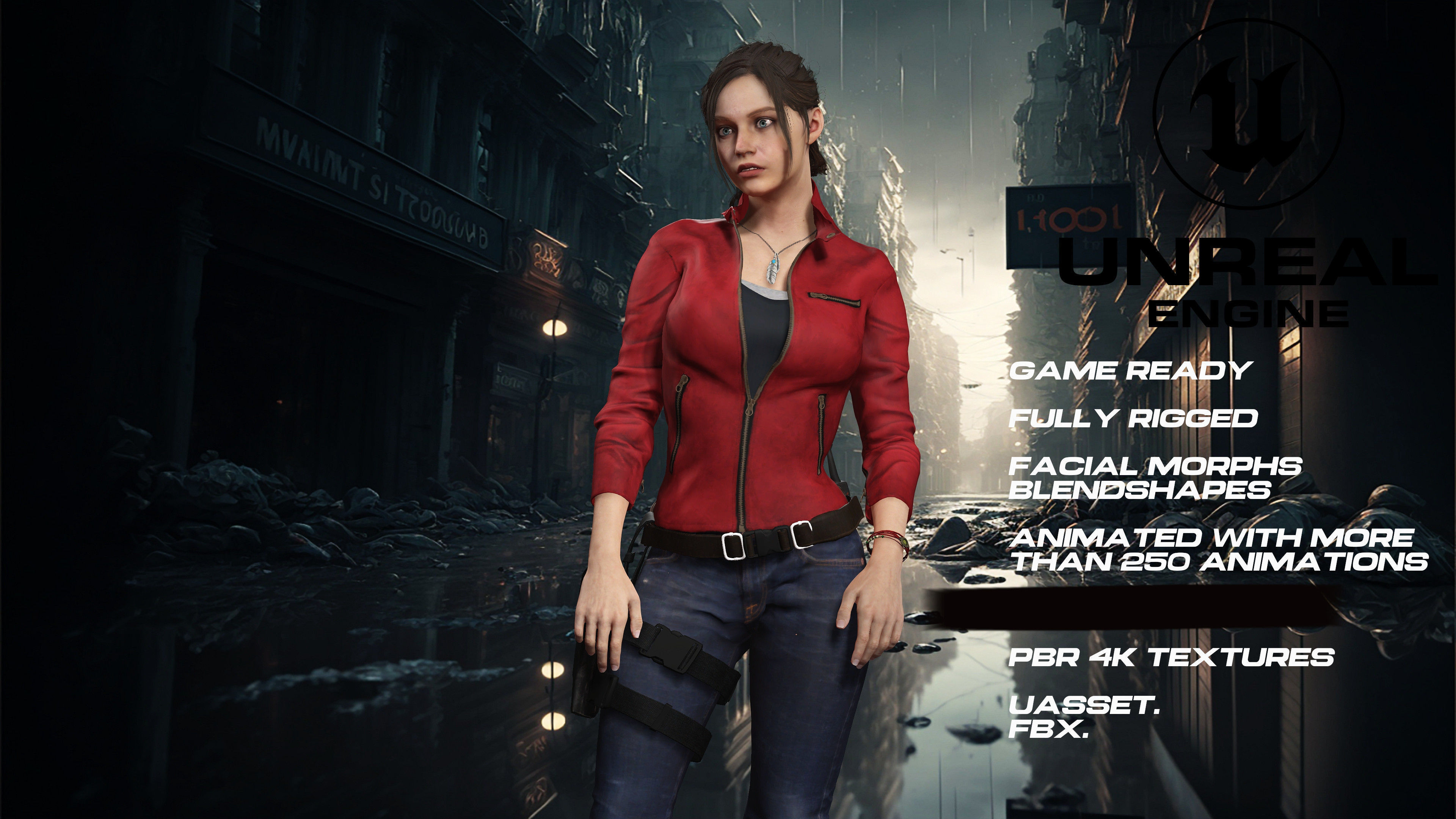 Claire redfield full rigged - game ready - animated 3D model_2