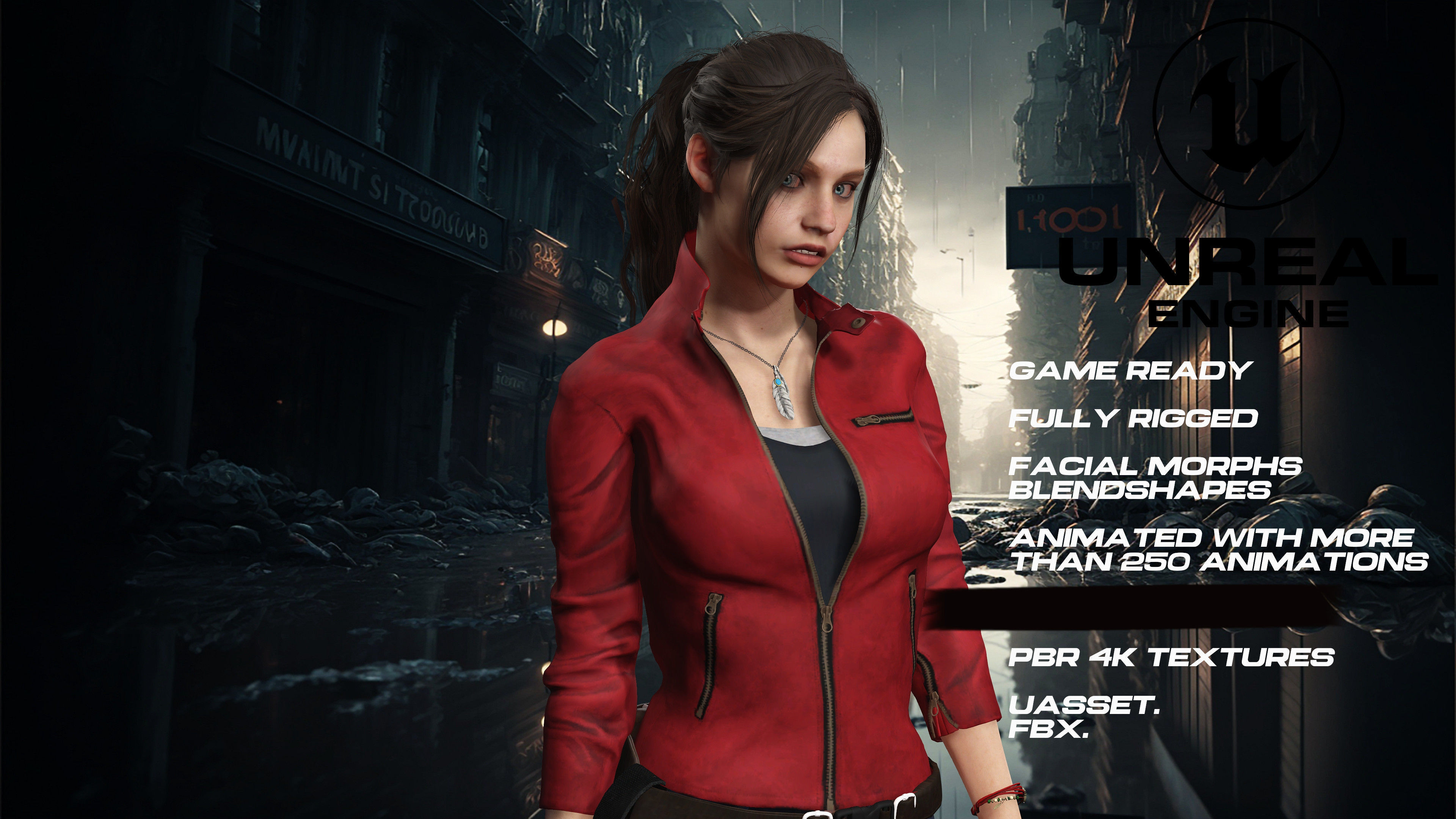 Claire redfield full rigged - game ready - animated 3D model_3