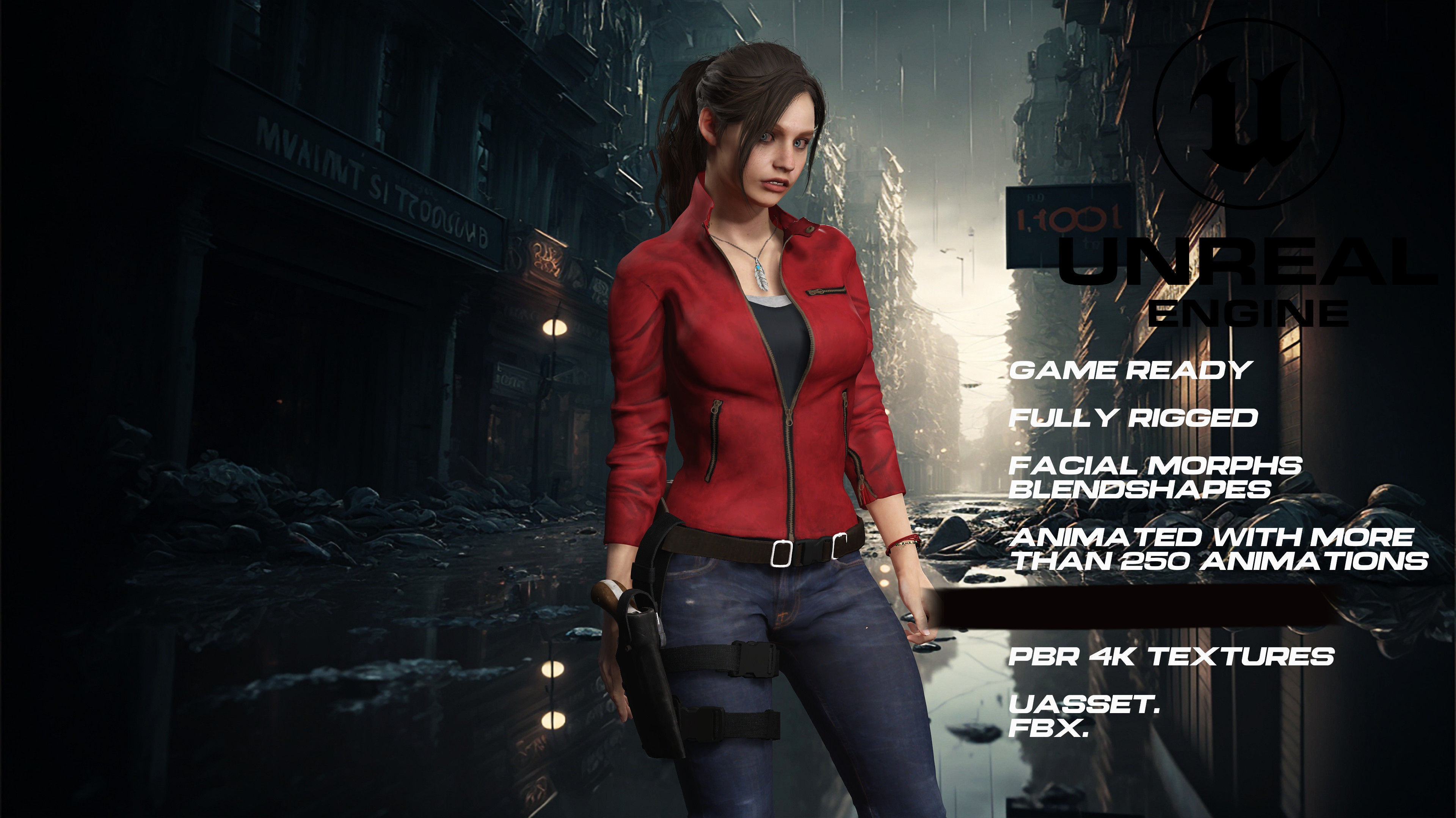 Claire redfield full rigged - game ready - animated 3D model_1
