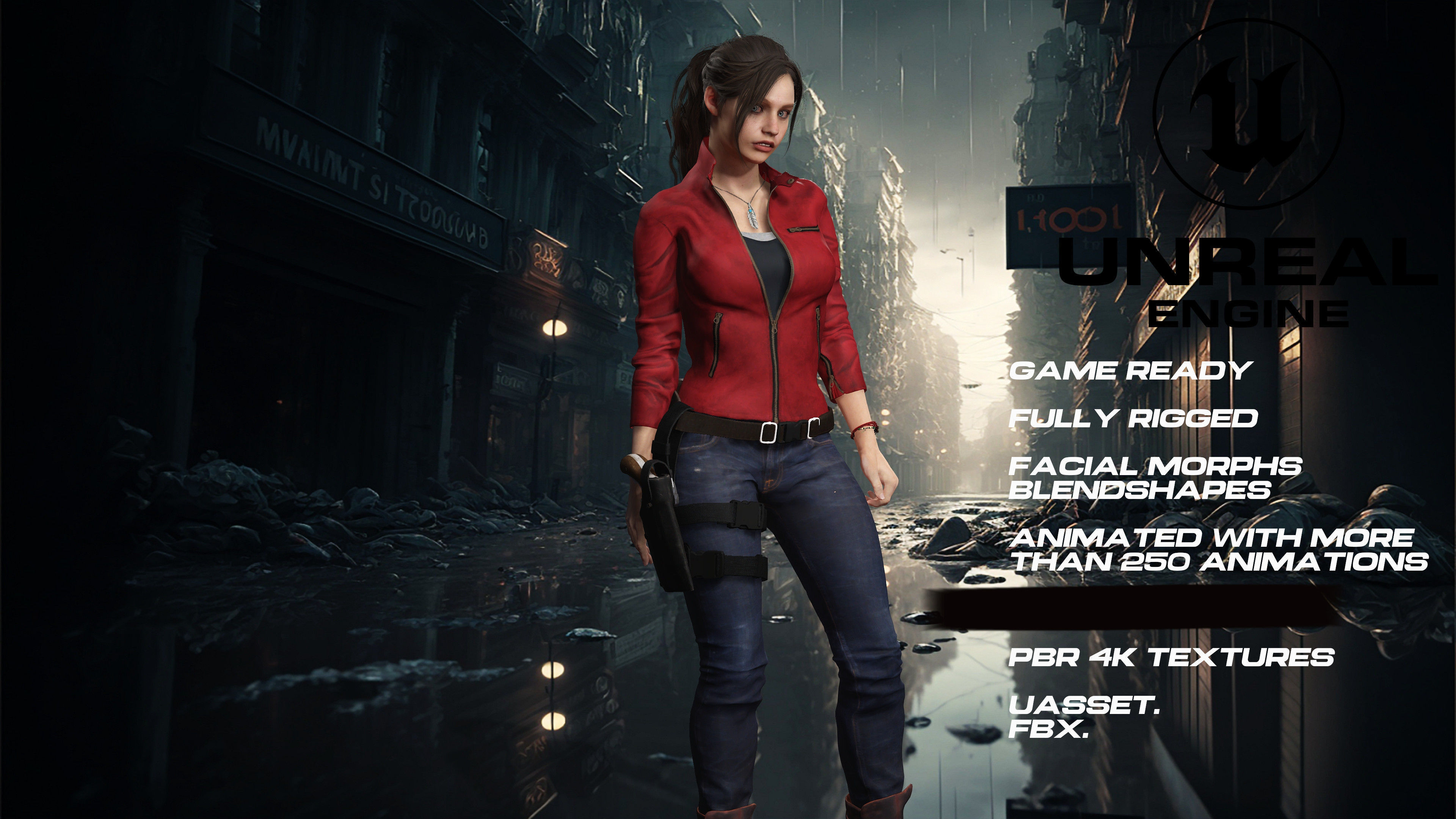 Claire redfield full rigged - game ready - animated 3D model_6
