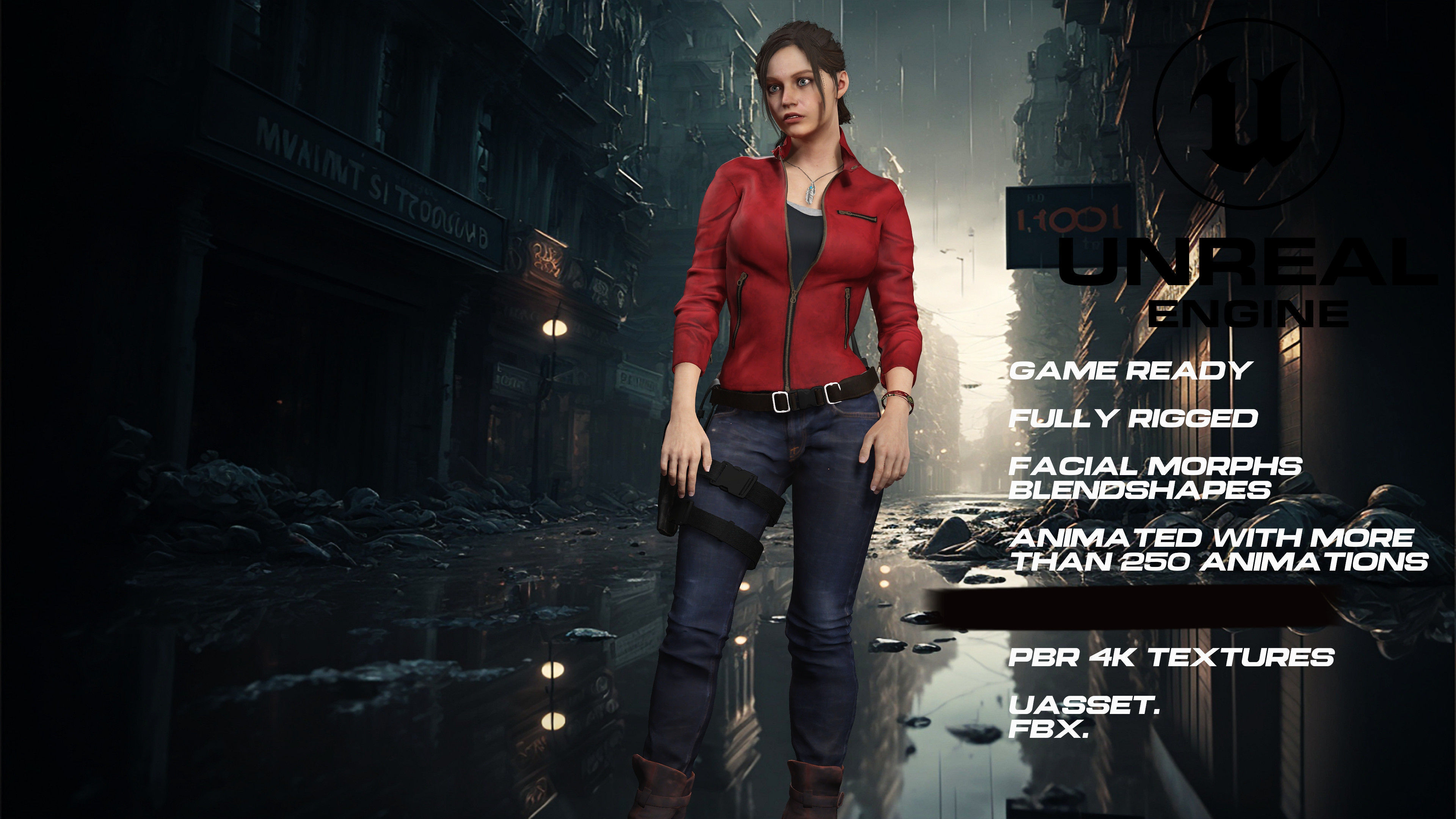 Claire redfield full rigged - game ready - animated 3D model_5