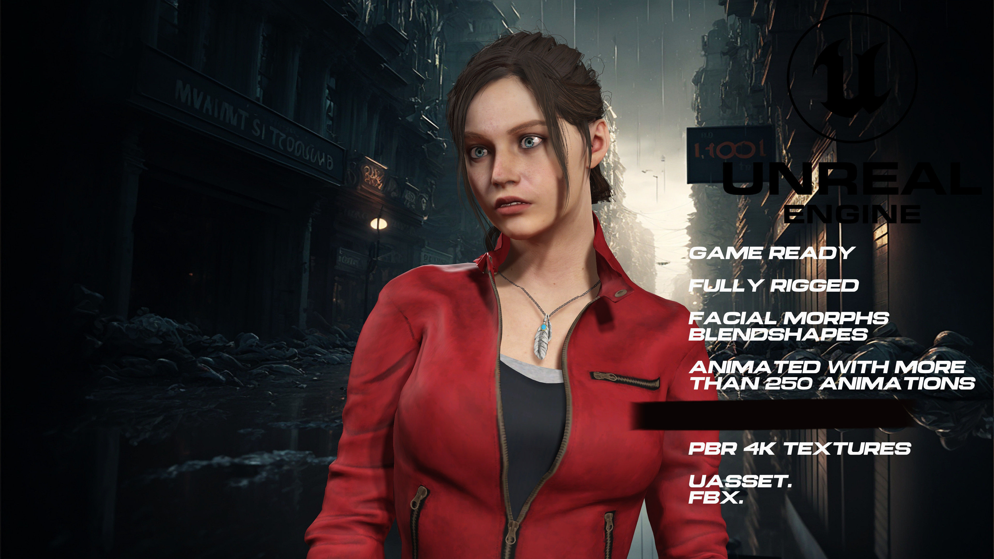 Claire redfield full rigged - game ready - animated 3D model_4