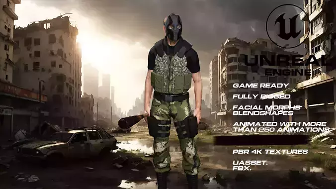 Zombie Hunter full rigged - game ready - animated