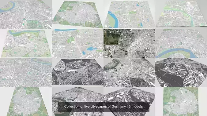 Collection of five cityscapes of Germany 