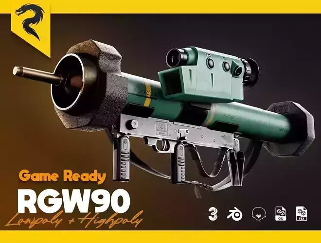 RGW 90 Rocket Launcher game ready asset Low-poly 3D model