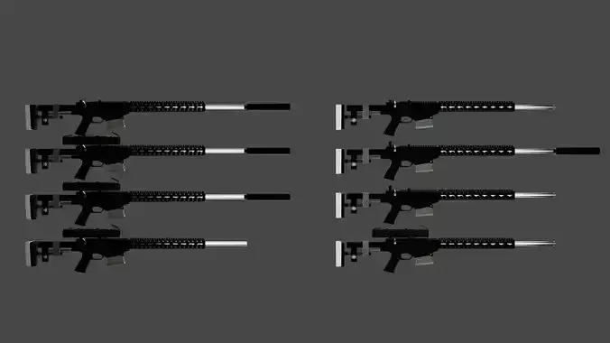 8 Versions of Assault Rifle and Their Associated Components 3D model