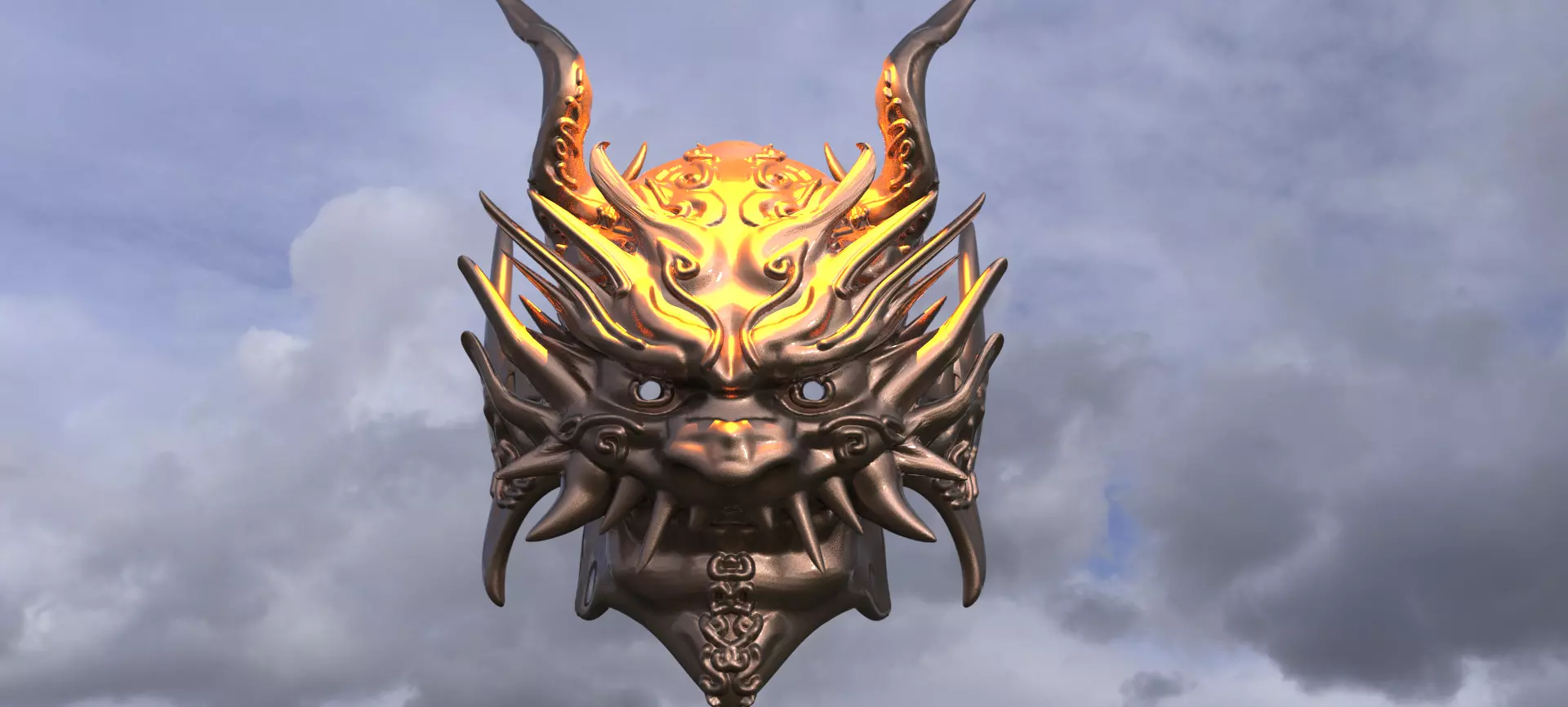 Red Ronin  Dragon mask 3D model_0