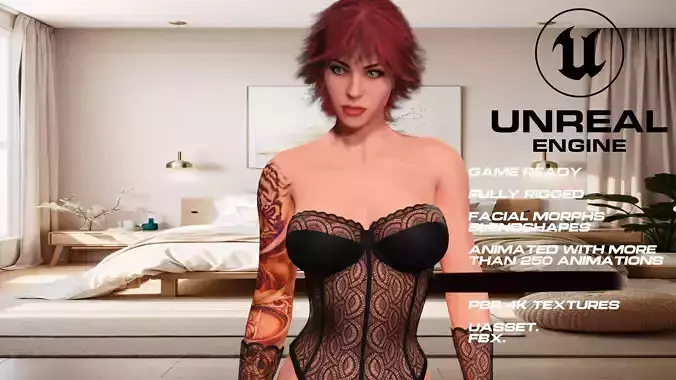 Tattoo girl full rigged - game ready - animated