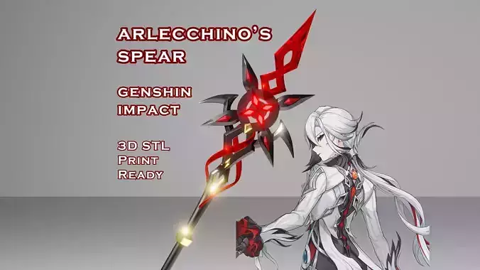 Arlecchino Spear -- Genshin Impact -- 3D Print Ready STL Files 3D print model