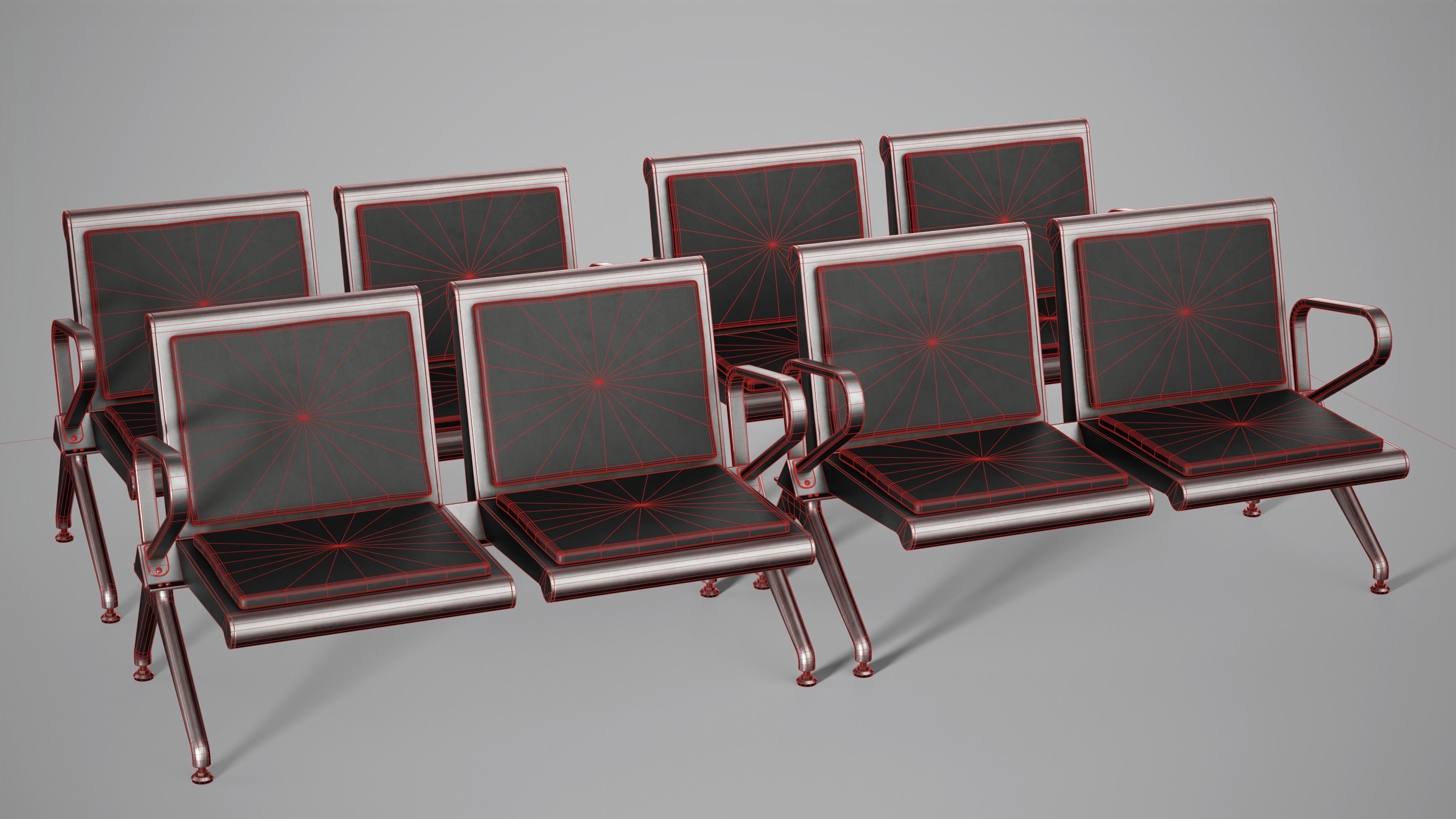 Hospital Waiting Bench  Low-poly 3D model_8
