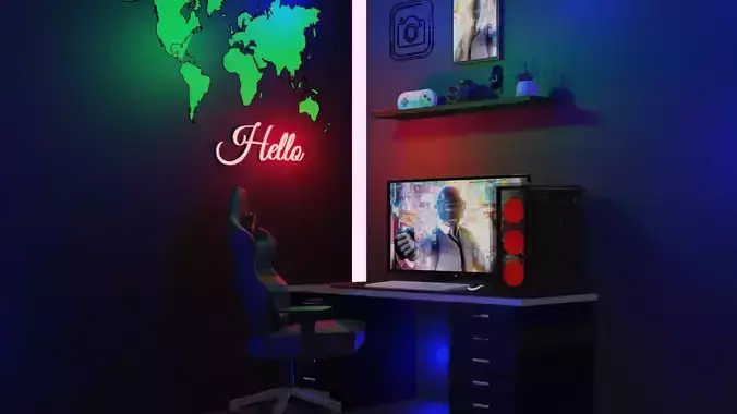 3d Gaming Room with Gaming Setup Free 3D model