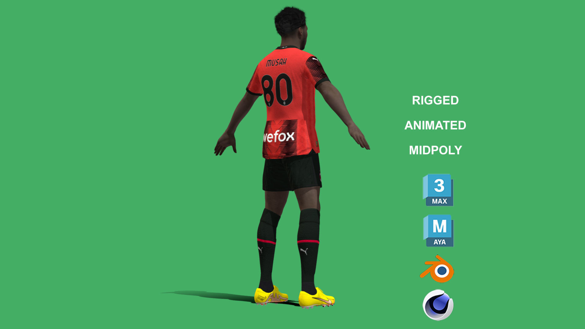 3D Rigged Yunus Musah AC Milan 2024 3D model_8
