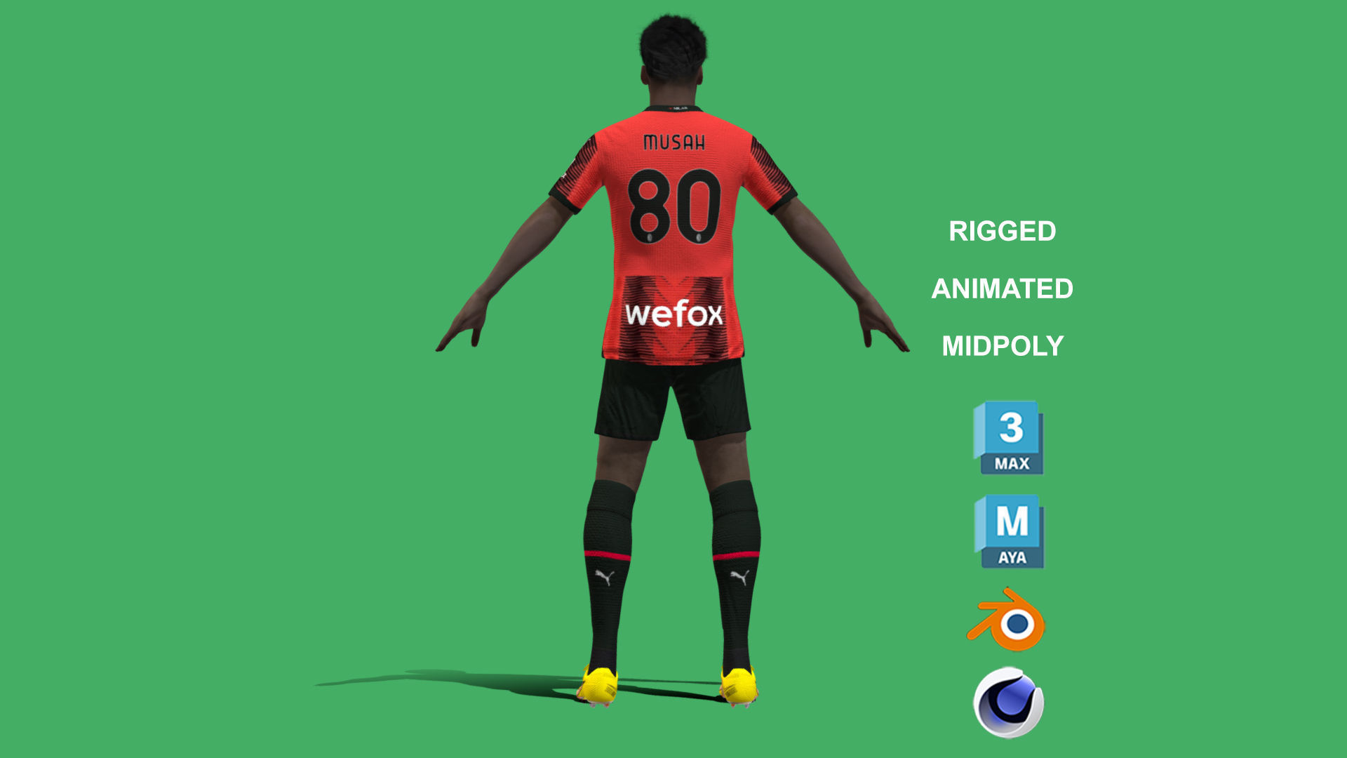 3D Rigged Yunus Musah AC Milan 2024 3D model_9