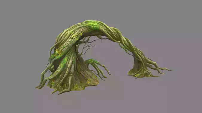 Fallen trees - Curved vines - jungle roots Low-poly 3D model