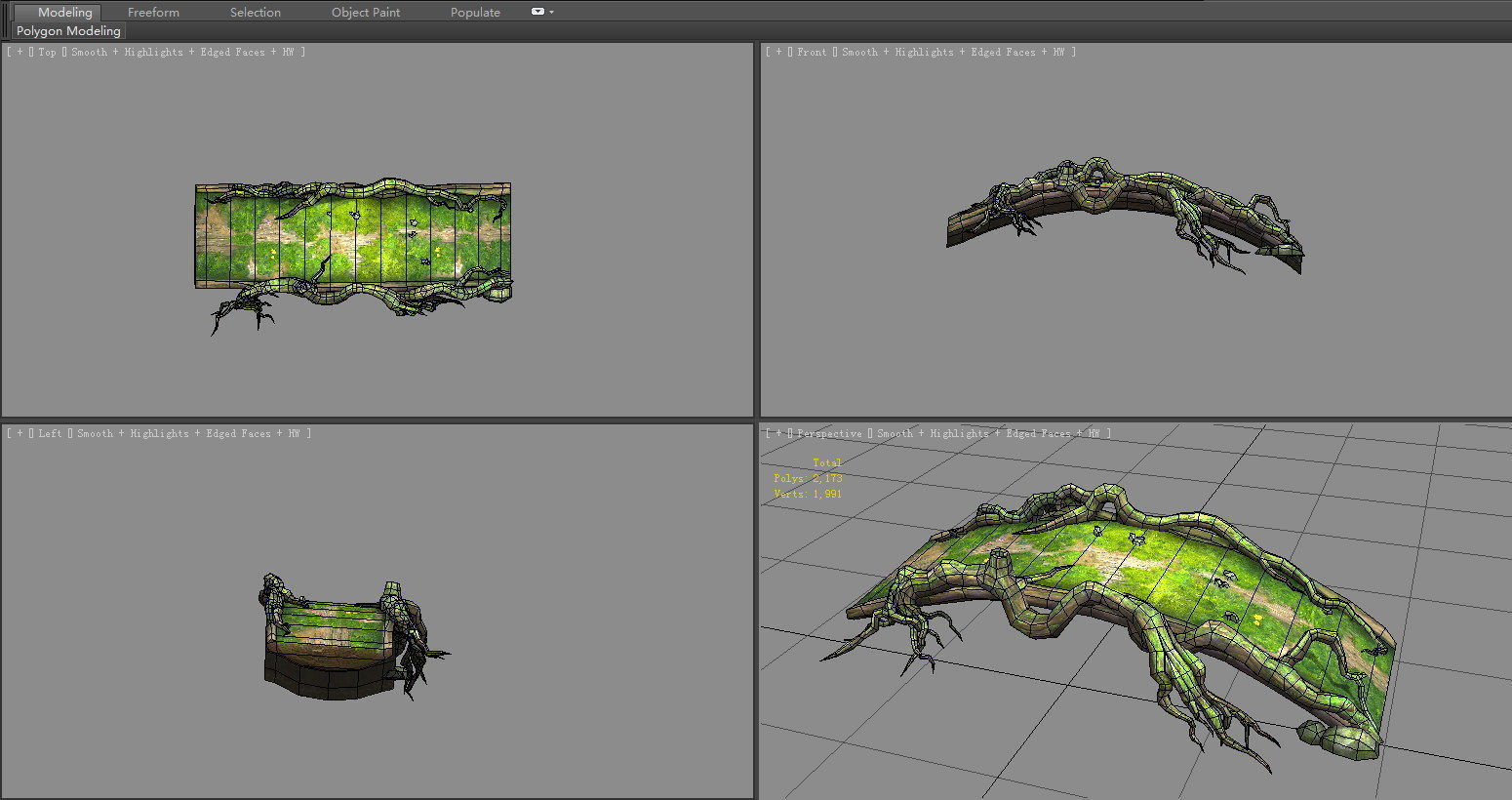 A natural wooden bridge formed by tree poles Low-poly 3D model_5