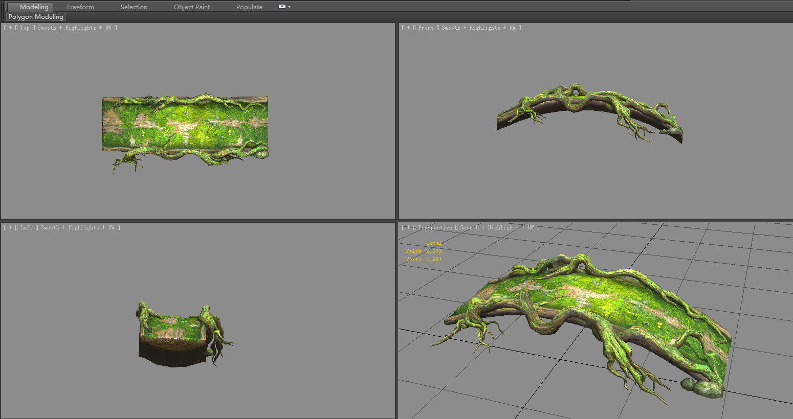 A natural wooden bridge formed by tree poles Low-poly 3D model_4