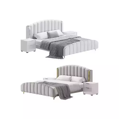 Glamorous Beige Upholstered Wingback Bed