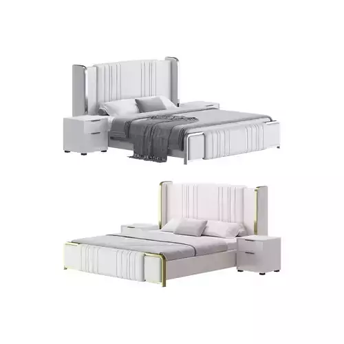 Glamorous White Upholstered Wingback Bed I