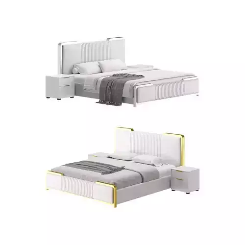 Glamorous White Wood Upholstered Bed I