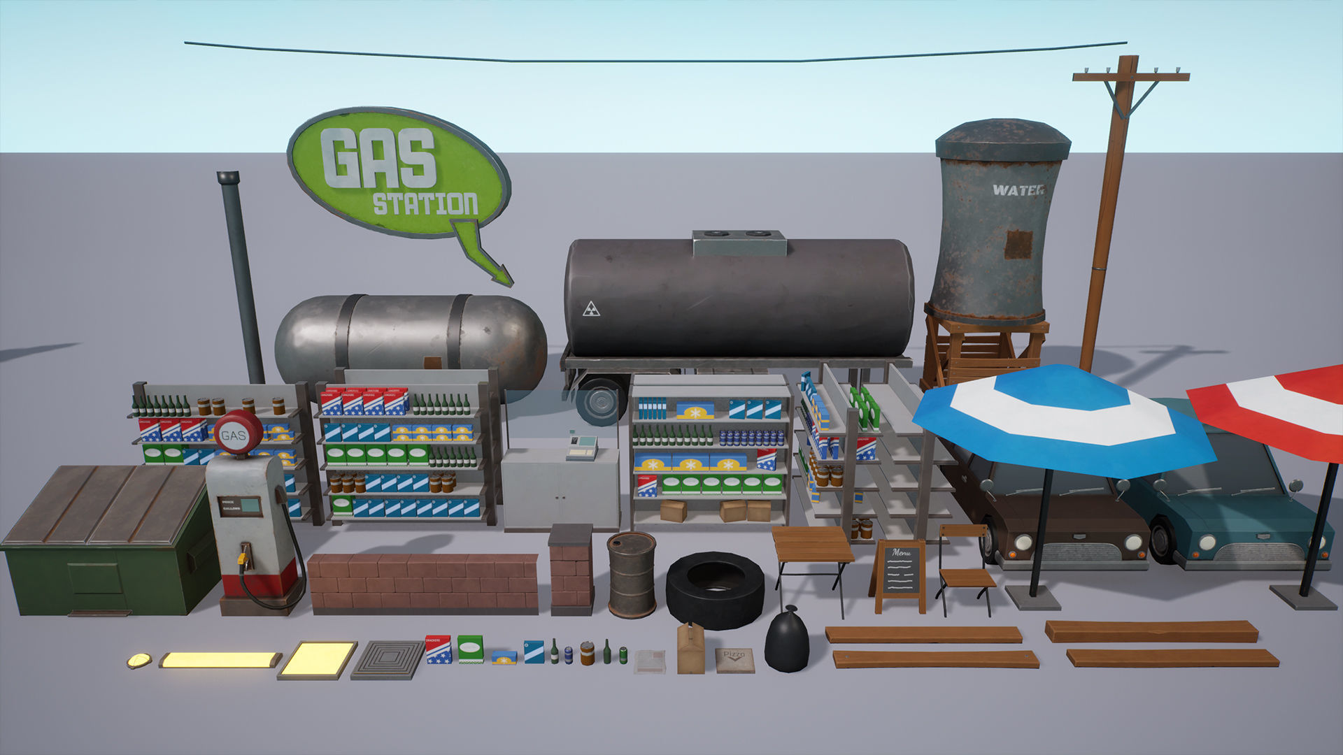 Stylized Low Poly FPS Map 2 - Gas Station Low-poly 3D model_9