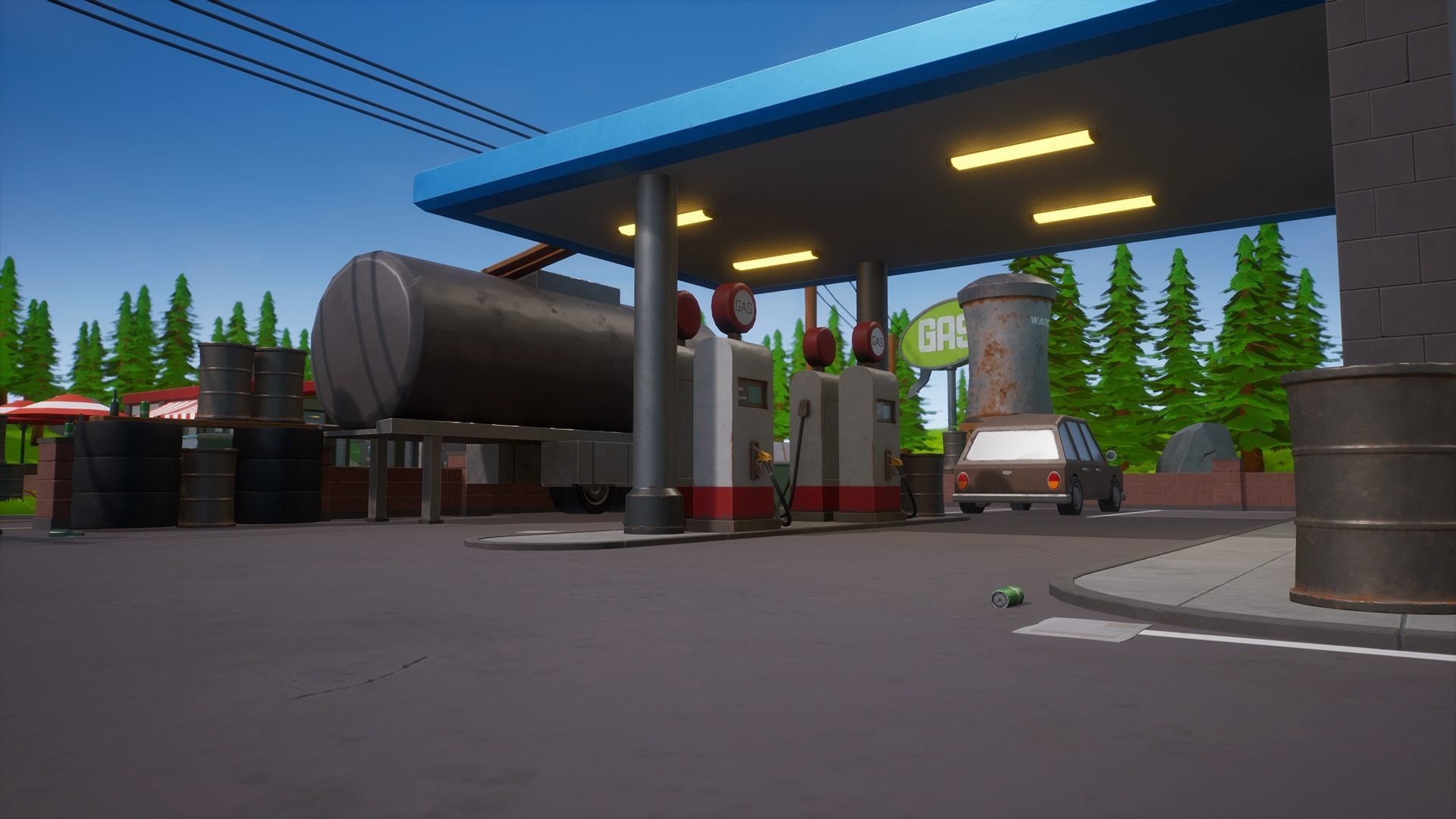 Stylized Low Poly FPS Map 2 - Gas Station Low-poly 3D model_2