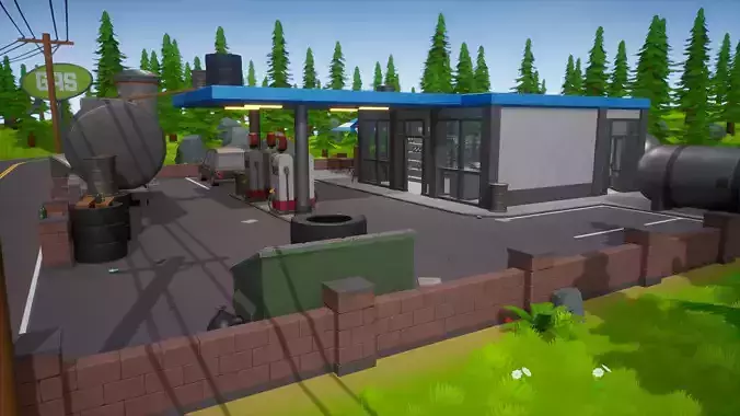 Stylized Low Poly FPS Map 2 - Gas Station Low-poly 3D model Stylized Low Poly FPS Map 2 - Gas Station Low-poly 3D model